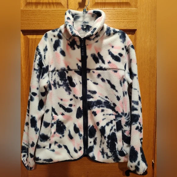 Gap Women's M Pink/Navy Tie-dye Zip-Up Sherpa Fleece Jacket - Picture 1 of 8